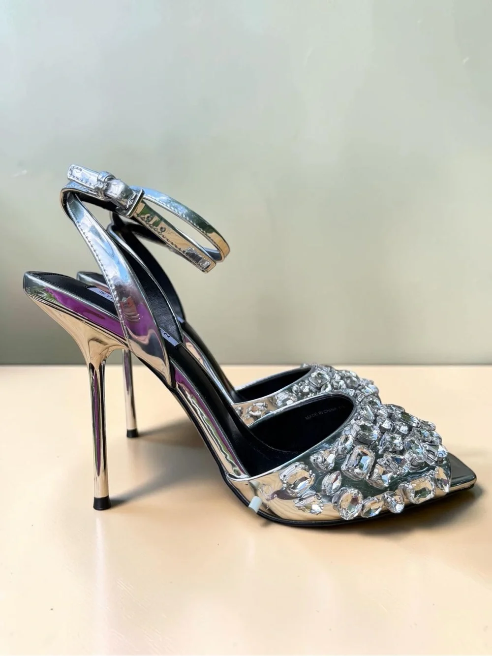 Steve Madden Silver Crystal-Embellished Stiletto Sandals Like New Size 9